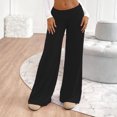 thumbnail image 4 of Amzcrzy Pantalones Palazzo Mujer Anchos Cintura Alta Cómodos Holgados Elegantes Casuales Verano Playa Ligeros Sin Costura Delantera Suaves Elásticos Con Bolsillos Tallas S-2XL Negro, 4 of 7