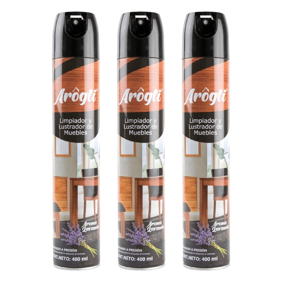 Limpiador y Lustrador de Muebles Arogli Lavanda en Aerosol 400 ml para Madera, Hogar y Oficina 3 PACK