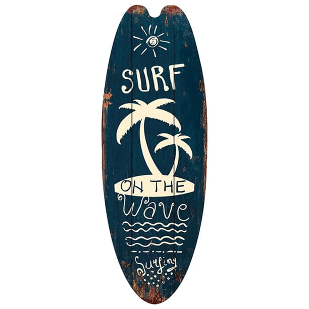 Decoraciones Marinas SurfStrike 1Pza 16x45cm Madera Tabla de Surf.