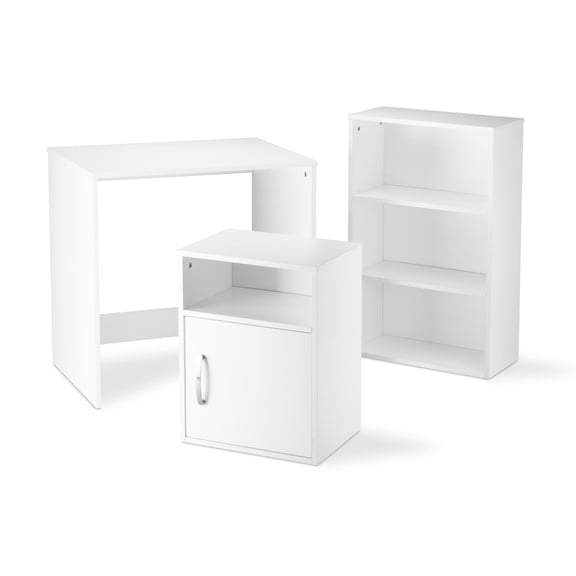 Set Escritorio, Librero y Archivero de Madera Kingshouse Moderno Multifuncional Muebles Organizador blanco
