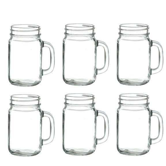 Juego de 6 Tarros Vasos Frascos tipo Mason Jar Liso Vintage Vidrio 480ml Transparente para Bebidas y Alimentos VITTORI