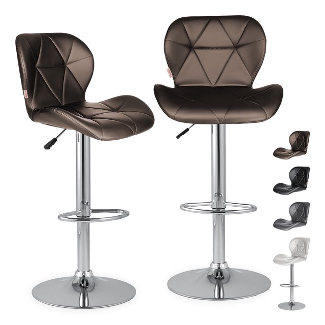 Set De 2 Bancos Barra Cocina Silla Regulable Diseño Acabado de la estructura Cromado Color Café Blick