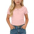 thumbnail image 2 of Playeras con Cuello para Niñas - Playeras Acanaladas de Cuello Redondo y Manga Corta para Niña, Playera Corta Ajustada Casual de Verano con Botones Ornamentales Rosas 1 Año, 2 of 8