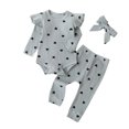 thumbnail image 1 of Body De Bebé, Conjunto De Canastilla, Onesies Para Niños Pequeños, Niñas, Estampado De Corazón, Mameluco Con Volantes, Pantalones, Diadema, Ropa, Traje Verde Odeerbi  LM103-4666, 1 of 9