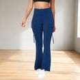 thumbnail image 2 of Amzcrzy Leggings Acampanados Mujer Cintura Alta Elásticos Yoga Ligeros Realzan Glúteos Color Liso Ajustado Casuales Bolsillos Laterales Tallas S-2XL Azul, 2 of 7