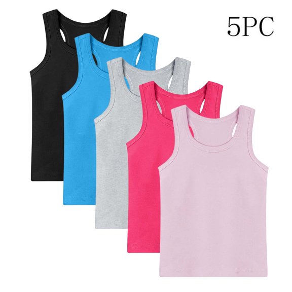 Paquete de 5 Camisetas sin Mangas para Niñas, Camiseta sin Mangas para Niñas, Camisetas sin Mangas Casuales de Color Sólido con Espalda Deportiva para Verano, Paquete Múltiple, Multicolor, 4 Años