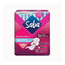 Toallas femeninas Saba protección-v larga con alas flujo súper abundante 20 pzas