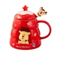 thumbnail image 2 of Taza navideña de cerámica con tapa y cuchara | Taza aislante para chocolate caliente, café o té | Taza para bebidas navideñas para el hogar, la cocina y la oficina., 2 of 3