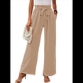 thumbnail image 2 of Pantalones de Salón Anchos para Mujer con Bolsillos, Cintura Alta, Ajustables, con Nudo y Holgados. Caqui XL, 2 of 7