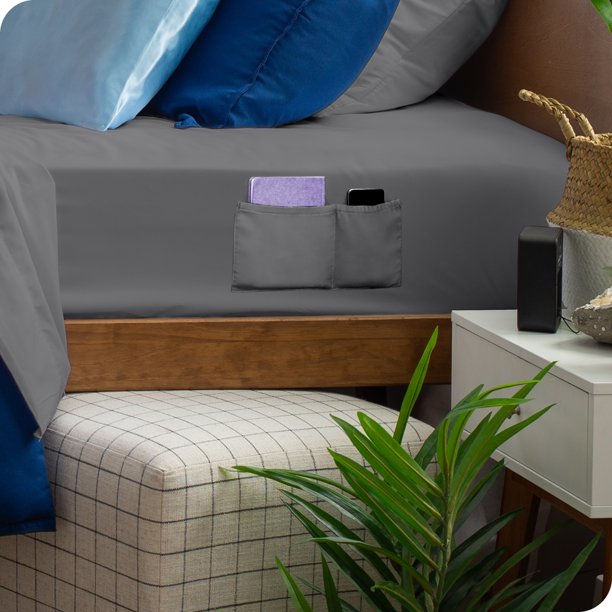 Bare Home Sábana Ajustable de Lujo Colección 1800, Bolsillos Laterales Dobles, Bolsillo Profundo, Tamaño Completo, Gris