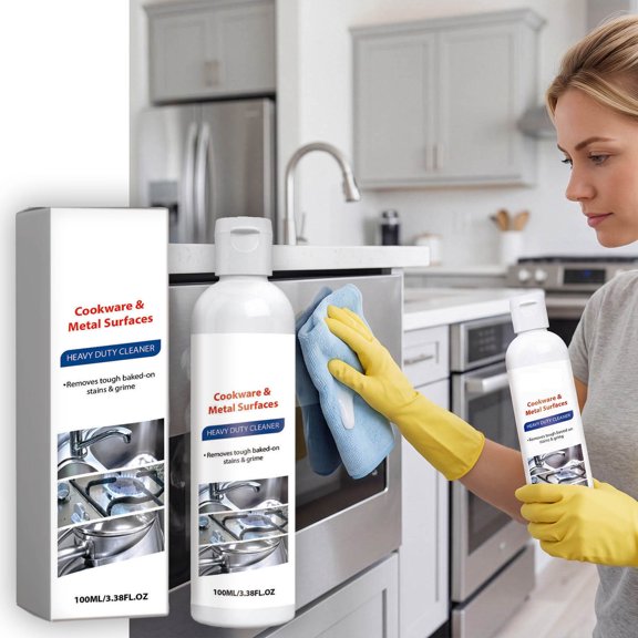Limpiador de superficies metálicas de alta resistencia 100 ml - Potente desengrasante para utensilios de cocina • Elimina la suciedad incrustada y las manchas difíciles • Brillo seguro y no