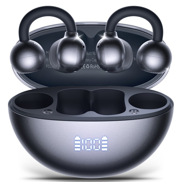 Auriculares Tipo Pinza VEATOOL, Bluetooth 5.4, Conducción ósea Abierta, Pantalla Digital, Cancelación de Ruido, Resistencia al Agua IPX7, Ligeros y Cómodos