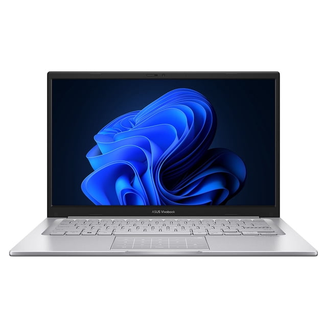 laptop asus vivobook f1404va-nk1055x plata pantalla 14" — Vista frontal centrada de la Vivobook 14 con pantalla LED de 14" mostrando Windows 11, teclado de tamaño completo y touchpad; procesador Intel Core i5 1334U, 8GB DDR4 y SSD 512GB, adecuada para productividad móvil y estudio.