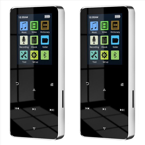 2X Reproductor de MP3 MP4 Bluetooth 8G Reproductor de MúSica HiFi Compatible con Tarjeta, con Reloj Despertador FM PodóMetro E-Book Altavoz Incorporado Plata