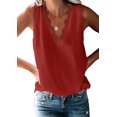 thumbnail image 1 of Camiseta de Tirantes Holgada Sin Mangas con Cuello en V y Encaje de Pestañas de Verano, Color Rojo Vino, Talla S, 1 of 10