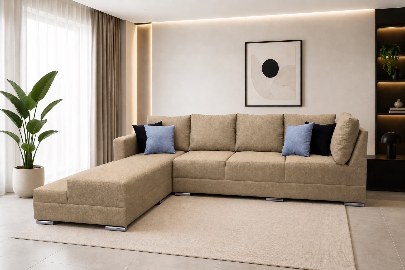 Sala esquinera El Bazar Store Aquiles Beige 315X200 cm, Lino nacional, Modular