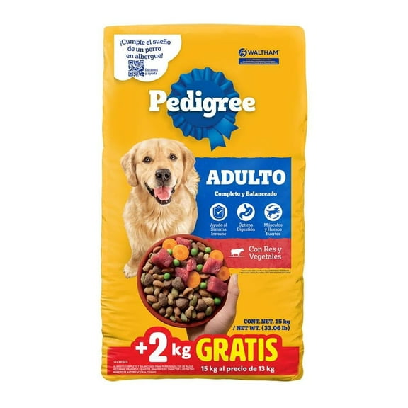 Alimento para Perro Pedigree Adulto Raza Mediana Grande y Gigante con Res y Vegetales 15 kg