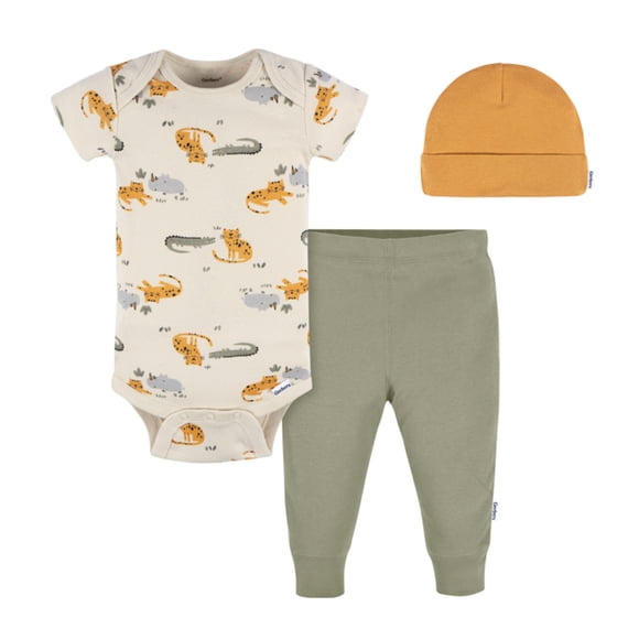 Set Gerber Essentials Pack 3 Piezas 1 Pañalero, 1 Pantalón y 1 Gorro Safari Multicolor 3-6M