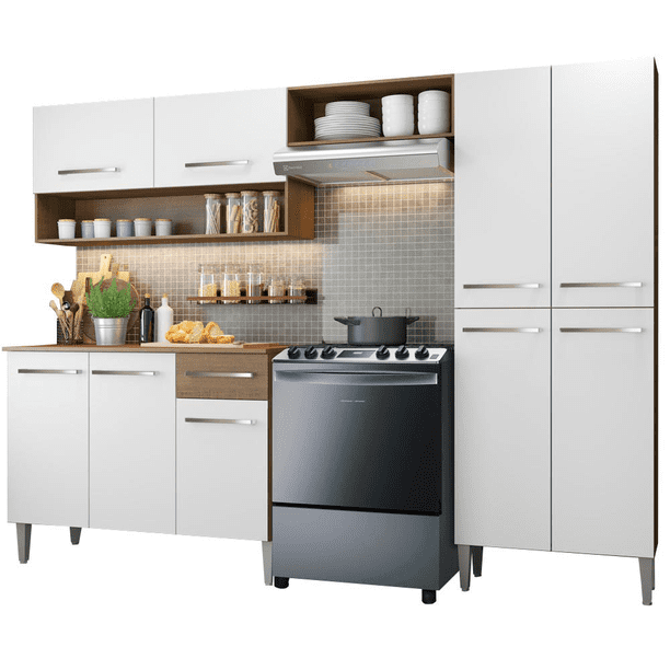 Cocina Integral Completa Madesa Emilly Sin Tarja 229Cm - Marrón/Blanco
