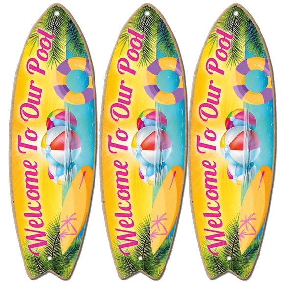 Decoración marina SurfSpear 3Pzas 16x45cm Madera Tabla de Surf VentDepot