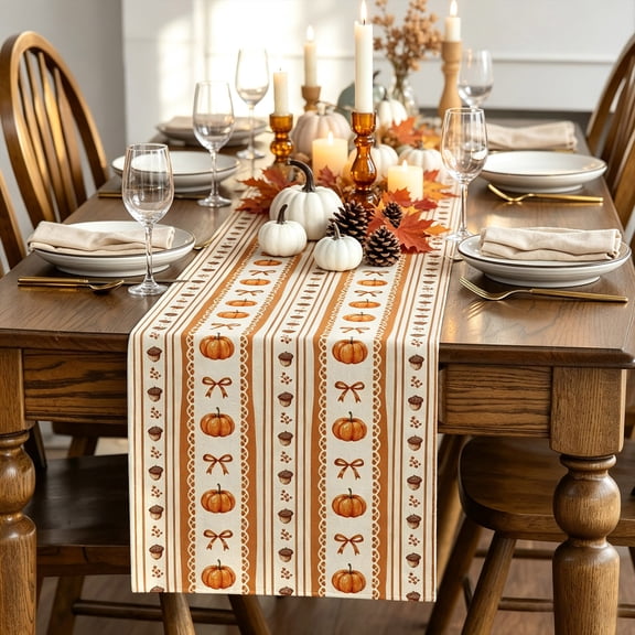 Thanksgiving Harvests Festival Table Runner con arcos de calabaza y piña decoración para mesas de comedor familiares y comedores