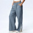 thumbnail image 1 of TaTaai olid Color Cotton Linen Women Casual Pants Wide Leg Breathable Machine Washable No Fading Lightweight Non See-through Daily Wear Full Length Trousers Gift, 1 of 8