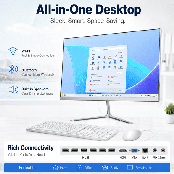PTZZHEDM Computadora Empresarial Todo en uno de 23.8", Intel i7-3610QM, 8GB RAM, 512GB SSD, Win10 Pro, Blanco