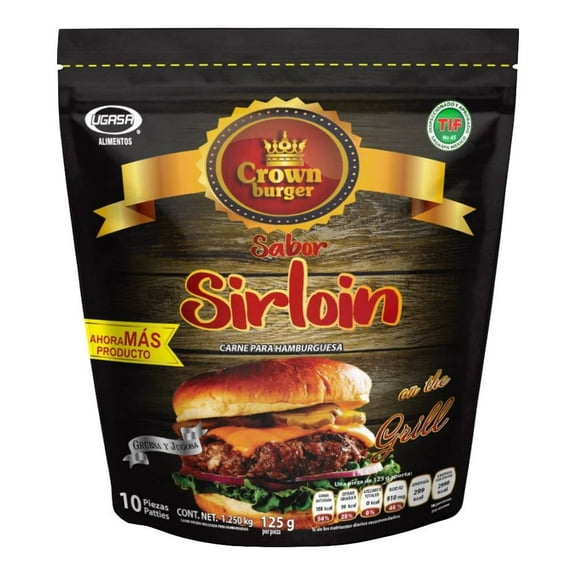Carne para Hamburguesa Crown Burger sabor Dirloin 10 pzas 125 g c/u