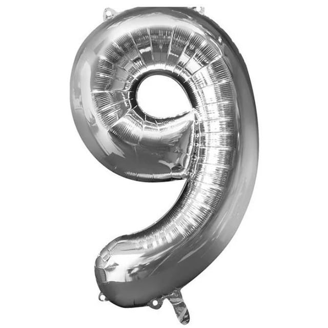 GLOBO METALICO DE NUMERO NUEVE GIGANTE 80CM PLATEADO