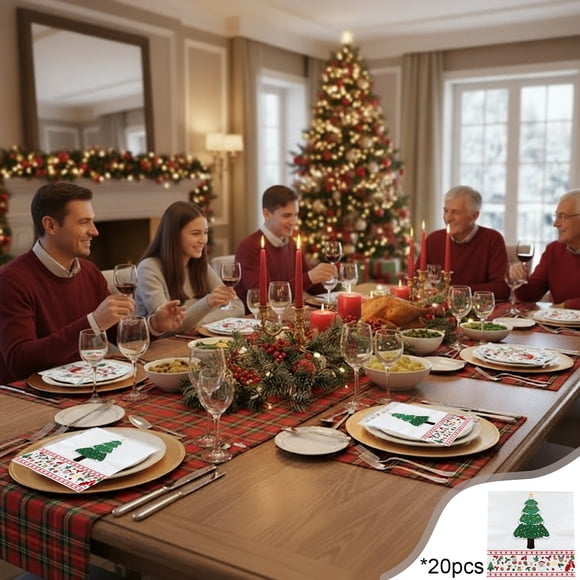 pstuiky Servilletas con motivos navideños disponibles en dos estilos: árbol de Navidad y Papá Noel, ideales para decoración de fiestas.