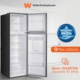 thumbnail image 2 of White Westinghouse  Refrigerador 9 pies  Top Mount 247 L  Inverter automático  2 puertas con congelador  Control mecánico de temperatura  Despachador de agua  Puerta reversible  Luz interior, 2 of 7