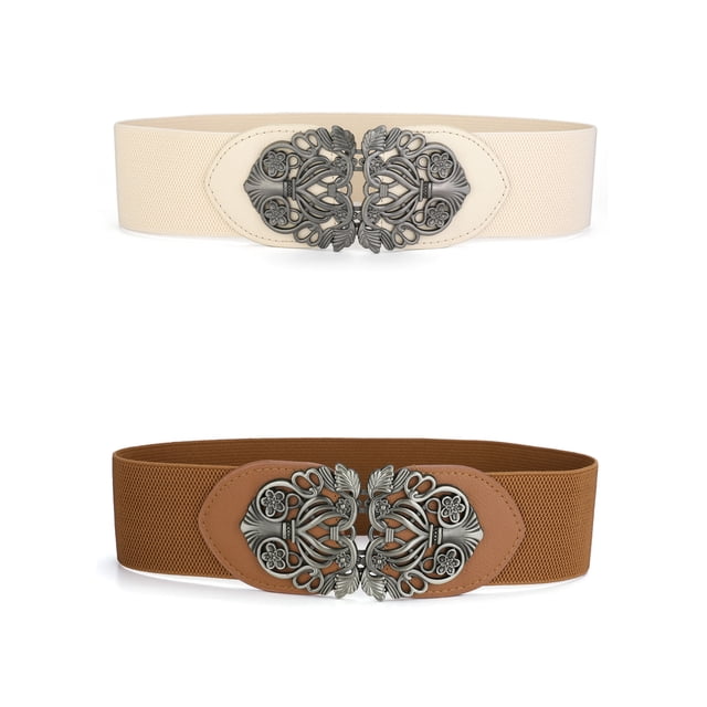 Cinturones elásticos de cintura ancha para mujeres INSPIRE CHIC Marrón y Beige