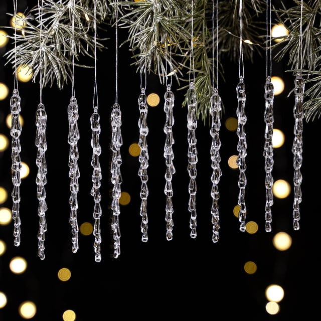 Lekihaqq Transparent Crushed Ice Pendants Acrylic Icicles Christmas Decorations Hanging Ornaments Tree Decor Winter Holiday Party Supplies