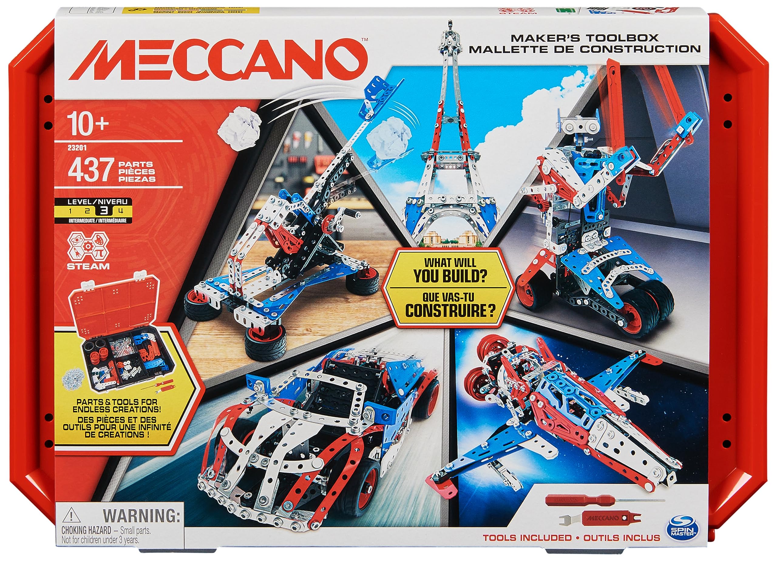 Juego de Construccion Meccano Makers Toolbox 5 Modelos 437 Piezas Metalicas con Maletin