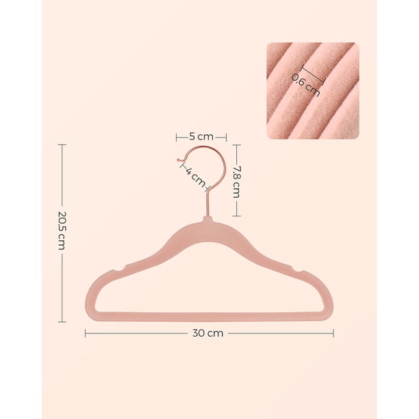 SONGMICS Perchas de Terciopelo para Ropa de Niños, Set de 50 con Ganchos, Rosa Claro