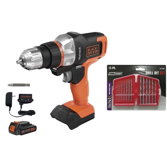 Taladro/atornillador Matrix Inalambrico Black & Decker 20v + 1 Juego de Brocas