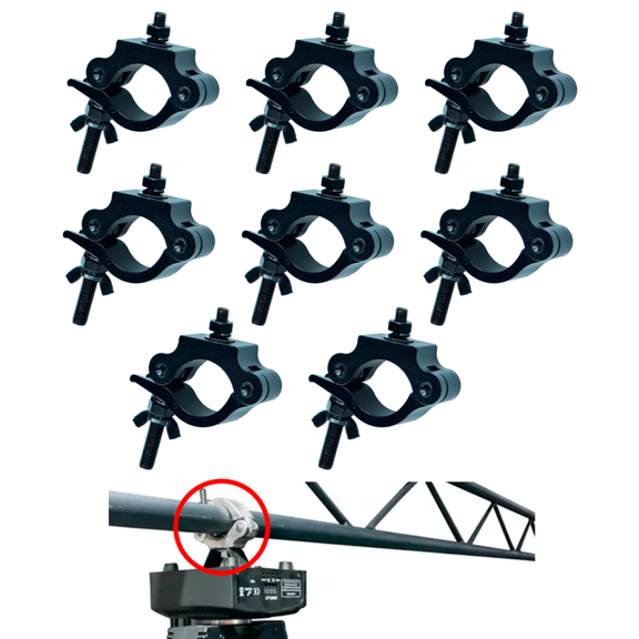 8 Gancho Abrazadera Reforzada de Aluminio Para Luz Escenario  Negro Tubo 1.5 a 2