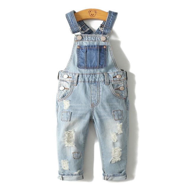 Overoles Vaquero Lindo y Delgado Denim Rasgado Para Niña,KIDSCOOL SPACE, 5-6 Años
