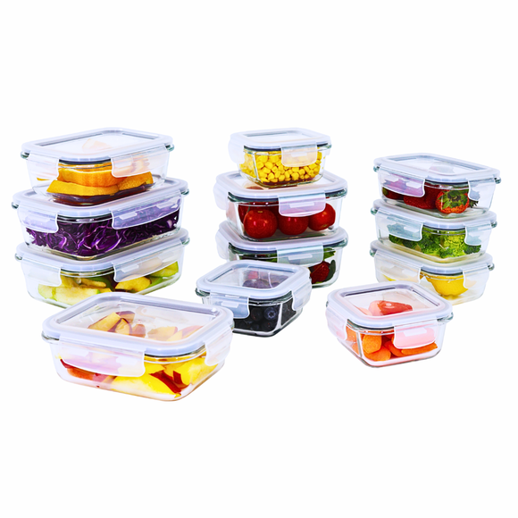 Juego de 12 Contenedores topper de Vidrio con 12 Tapas Herméticas Antiderrames Styrka