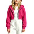 thumbnail image 1 of Sudadera con capucha y cremallera de manga larga de color liso para niñas, estilo casual y holgado, ideal para invierno, tallas 120-170., 1 of 5