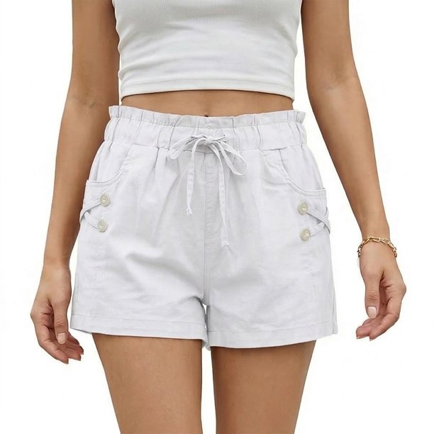 Short Casual de Mujer Con Cordón Ajustable y Bolsillos blanco Mediano