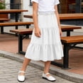 thumbnail image 5 of Falda midi vaquera escalonada para niñas, cintura alta elástica, corte en A, falda larga informal, suave, transpirable, con volantes, color negro, tallas de 4-5 a 14-15 años., 5 of 5