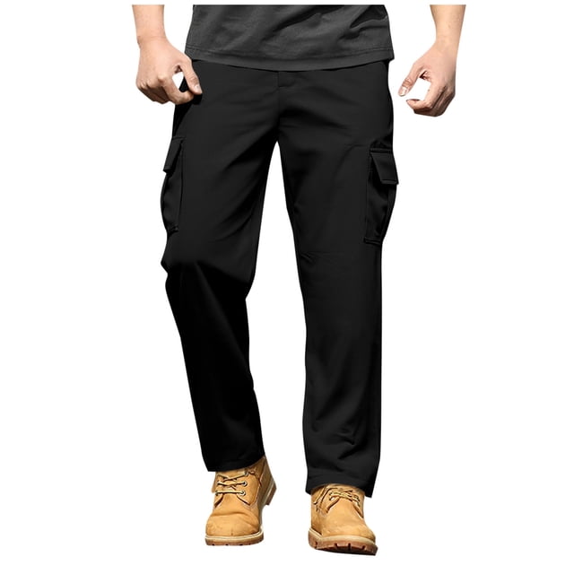 Amzcrzy Pantalones Clásicos Hombre Color Liso Cintura Elástica Cómodos Transpirables Elásticos Moda Informal Senderismo Pescar Correr Ejercicio Bolsillos Tallas S-3XL Negro