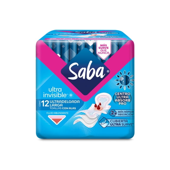 Toallas Femeninas Saba Ultra Invisible Buenos Días Larga con Alas 12 Piezas