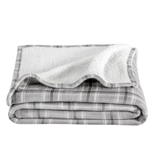 Manta de cama de felpa Sherpa Bare Home tamaño King a cuadros escoceses