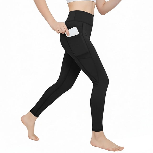 Amzcrzy Leggings Yoga Niñas 4 A 13 Años Cintura Alta Deportivos Cómodos Elásticos Control Abdomen Suaves Tacto Agradable Con Bolsillos Correr Ejercicio Negro