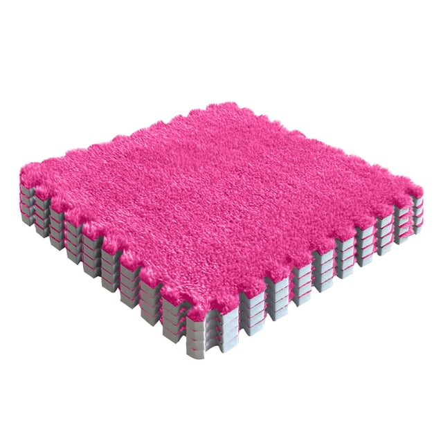 plush puzzle floor mat bedside bedroom bedside carpet home living room 1cm thick suede foam ground mat Alfombra puzzle 30x30x1 cm color A, vista 3/4 frontal de una pieza cuadrada con superficie de gamuza peluda, grosor de 1 cm, borde tipo rompecabezas y núcleo de espuma EVA con estrías antideslizantes en la base; apta para cortar a medida y ensamblar varios colores, también suele usarse para zonas de juego pequeñas o para protectores de piso junto a la cama.