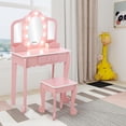 thumbnail image 3 of Tocador Infantil – Set con Espejo Tríptico Iluminado – Mesa de Madera con LED Ajustables – Cajón y Rejilla de Almacenaje – Taburete – Juego de Maquillaje Simbólico – Rosa/Blanco, 3 of 8
