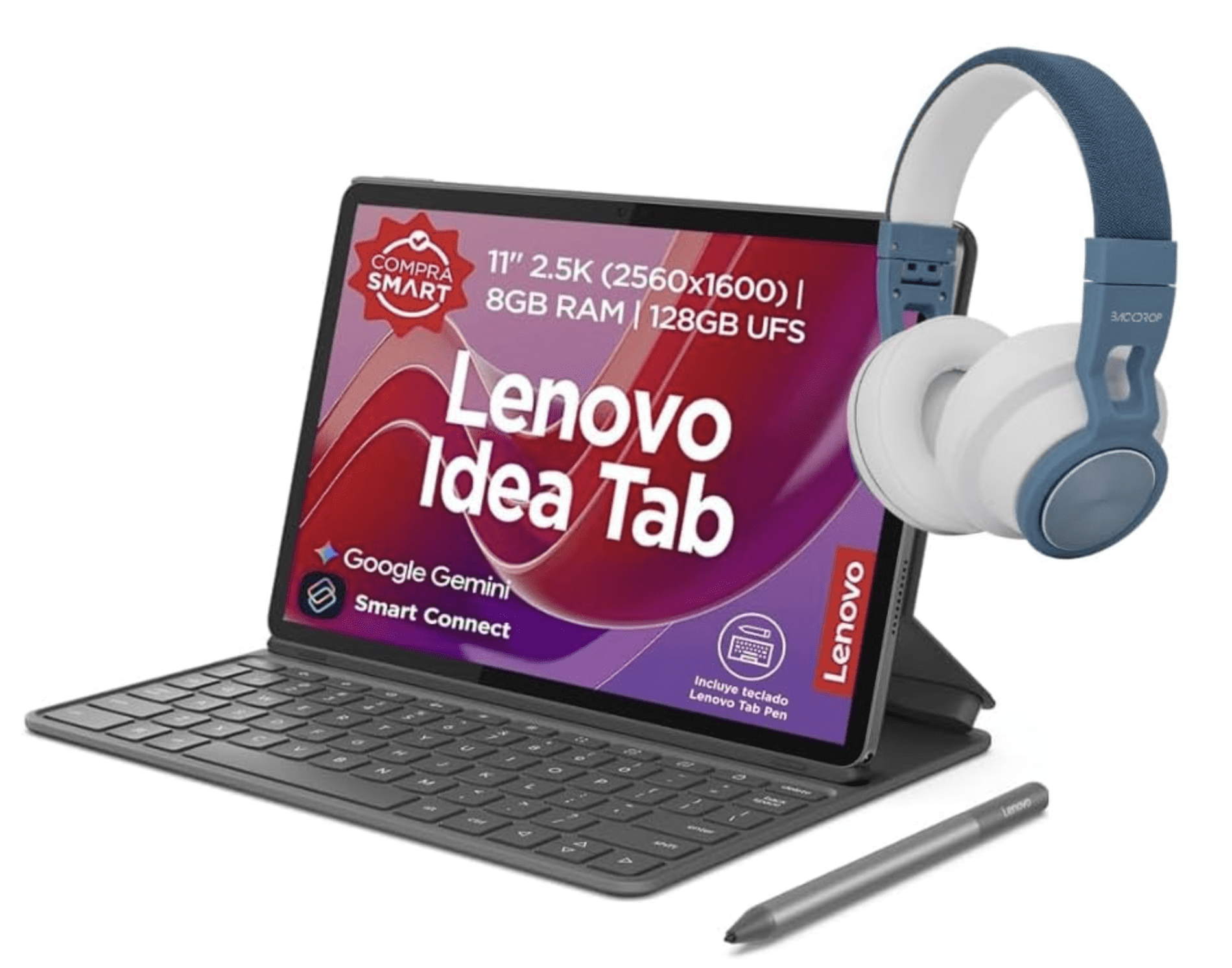 Lenovo Idea Tab 11 | Tablet 11” 2.5K 2560x1600 | 8GB RAM | 128GB Almacenamiento | Android 15 | Batería 7040 mAh | Color Gris + audífonos inalámbricos