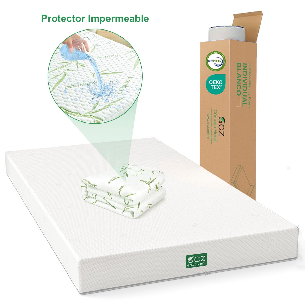 Colchón Individual Memory Foam en Caja, 3 Capas de Espuma de Alta Densidad a conciliar el sueño, 100x190x15 cm-Blanco